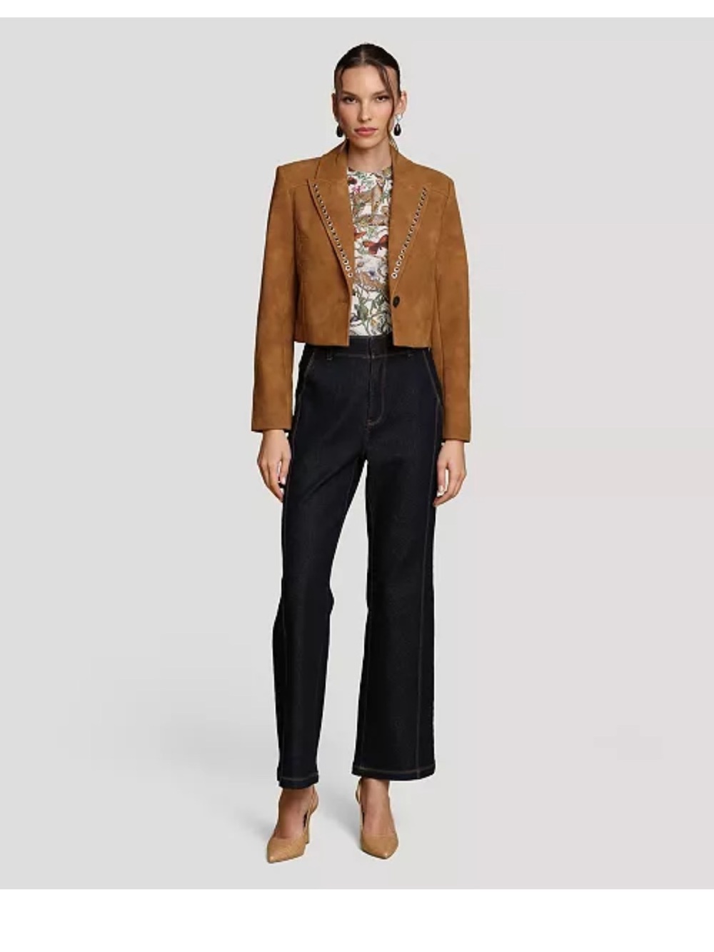 NWT Avec Les Filles size XS Cropped Spread  collar blazer in Camel